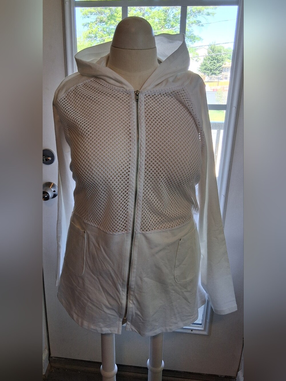 Ulla Popken White Part Mesh Long Sleeve Hoodie Plus Sz 28/30 NWOT